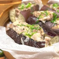 茄子の肉はさみ蒸し
