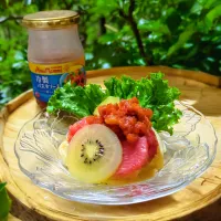 トマトとフルーツの冷やしジュレパスタ × アンナマンマ冷製パスタソース🍅|森のごはん屋さんさん