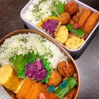 お魚フライト鶏団子弁当