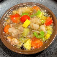 6月26日・［肉屋うたがわ］・④季節のアヒージョ😋✨（アヒージョに牛もつ‼️絶妙にマッチしてました😍🍺）