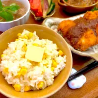 とうもろこしごはんとささみ味噌カツのおぼんごはん|すずさん
