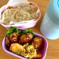 そうめん　メンチカツ　海老と卵の炒め|JKお弁当さん