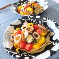 イカと夏野菜のペペロンチーノ